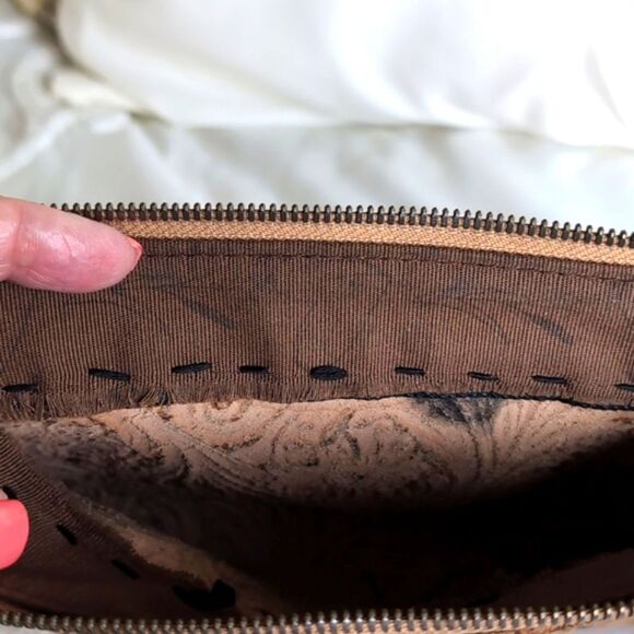 Western Artisan Hand Tooled Leather -Small Zip Pouchette - Picture 7 of 12
